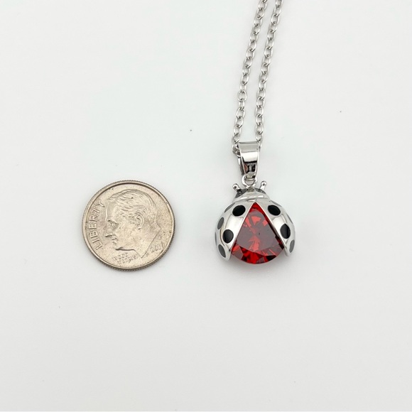 Swarovski Crystal Ruby Red Ladybug Necklace Silver - Picture 7 of 9